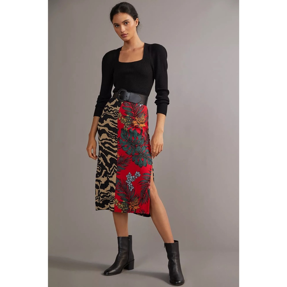 Anthropologie | Red and Black Contrast Sweater Safari Patterned Midi Skirt ~ XL - Picture 5 of 11